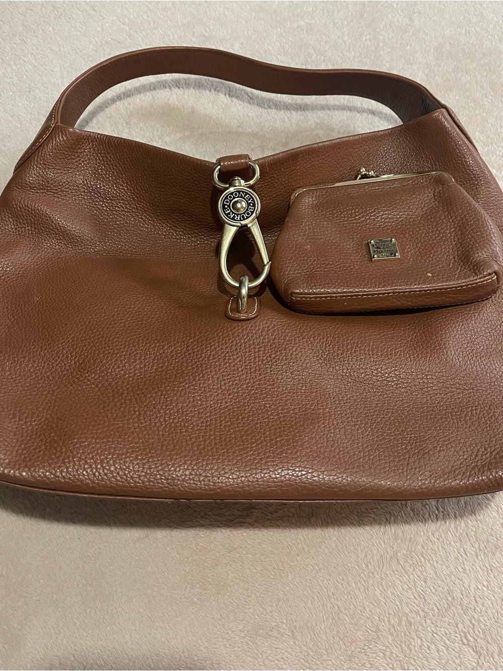 Dooney & Bourke Brown Pebbled Leather Shoulder Bag with Coin Pouch